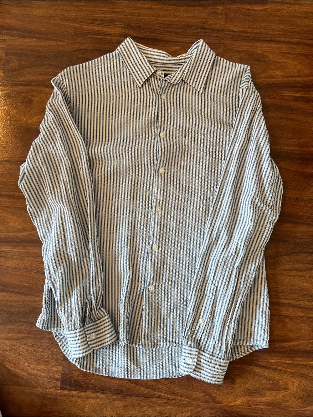 Club Monaco Blue and White Striped Button-Down Shirt